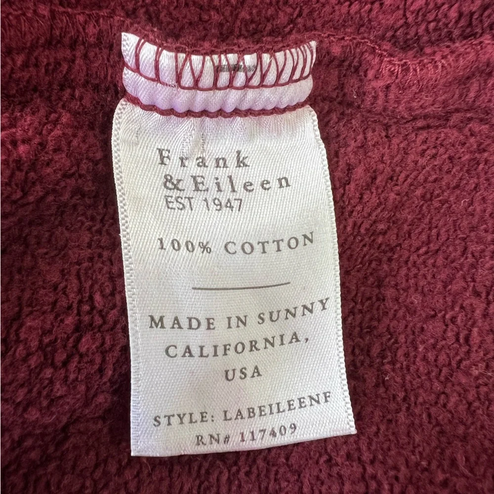 Frank & Eileen Womens Small Triple Fleece Eileen Button Down Sweatshirt Burgundy - Picture 6 of 6